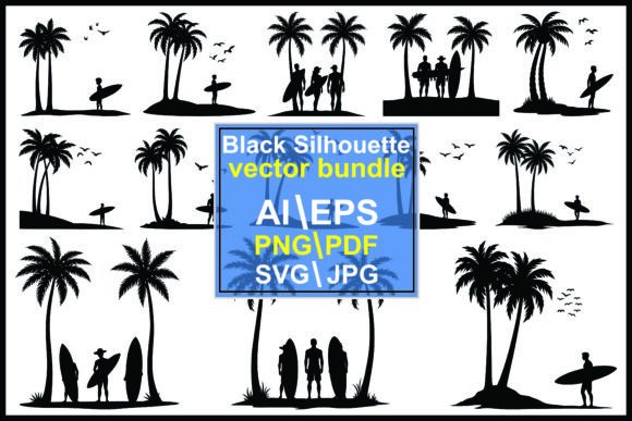 Beach Silhouette with Surfer: A Versatile Design
