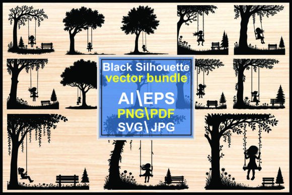 Child Silhouette Swinging Tree Vector: A Perfect Graphic for Local Brands