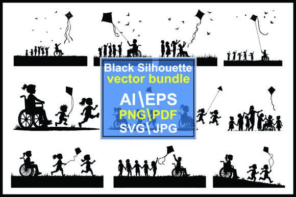 Collection Children Flying Kite Silhouet: A Versatile Graphics Set