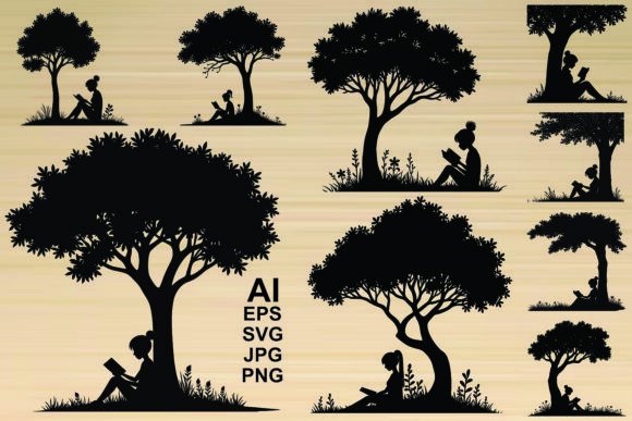 Girl Reading Book Under Tree: A Versatile Illustration