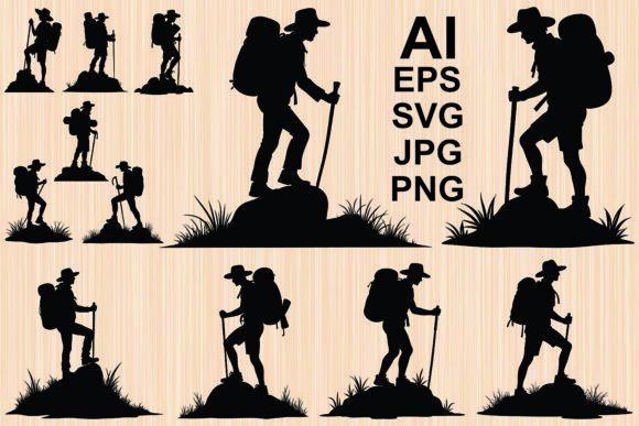 Man Backpack Walking Mountain Silhouette: A Graphics Asset for Crafts