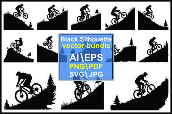 Mountain Cyclist Silhouettes: Ideal Graphics for Outdoorsy Brands