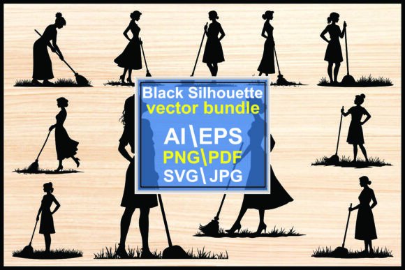 Review: Silhouettes of Women with Brooms and Mops for Branding