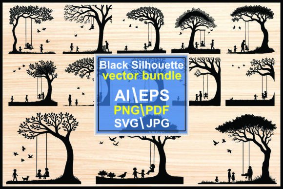 Silhouette Blooming Tree Swing: A Versatile Graphics Collection