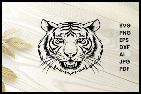Tiger Head Line Art Design for Graphics and Coloring Pages